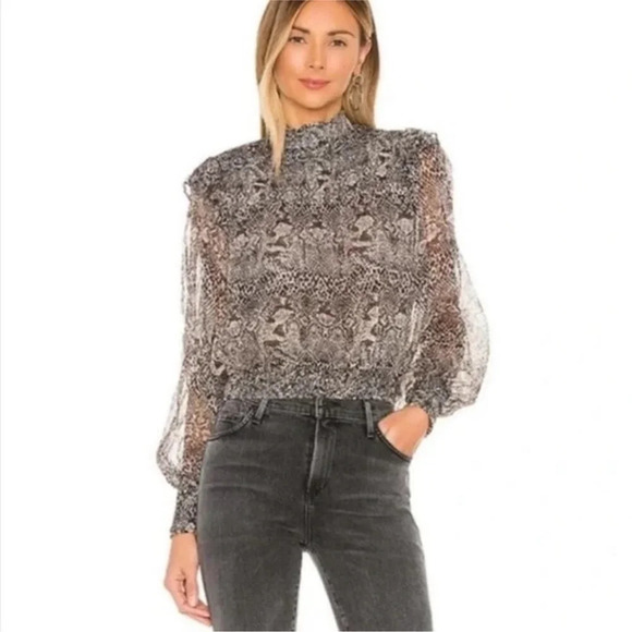 Free People Roma Snakeskin Print Crepe Blouse - Picture 1 of 12